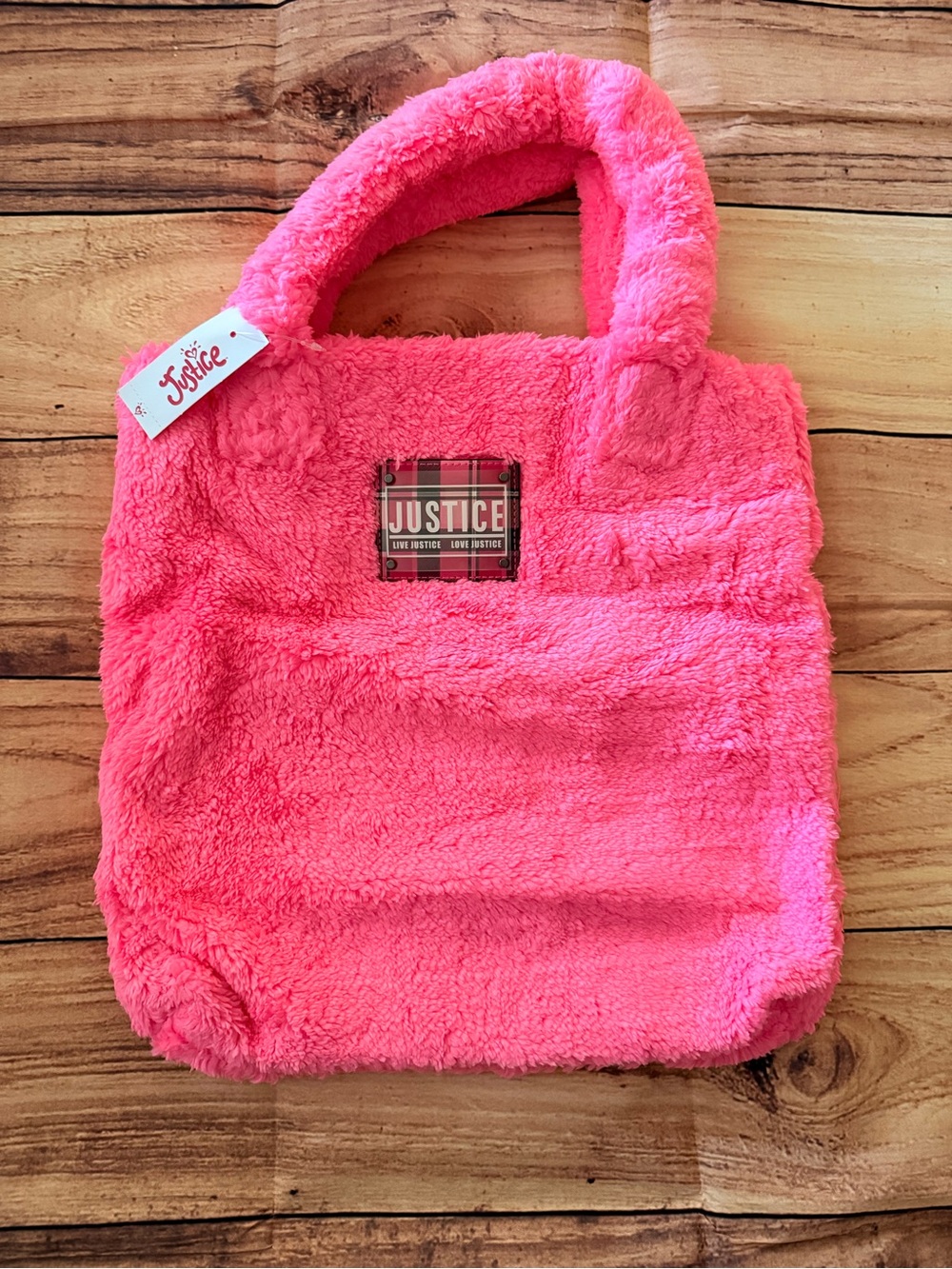 Justice Plush Fuzzy Tote Bag - Hot Pink